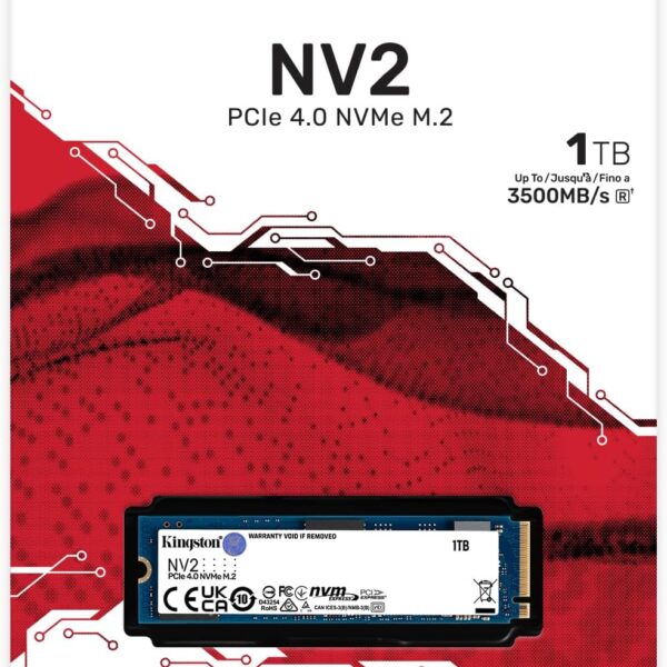 SSD Kingston NV2 1TB NVMe M.2 2280 (Leitura até 3500MB/s e Gravação até 2100MB/s)