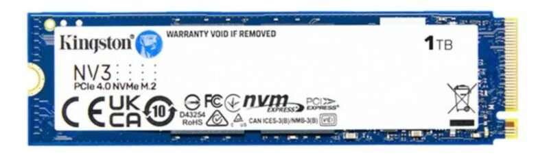 SSD Kingston NV3, 1 TB, M.2 2280, PCIe 4.0 x4, NVMe, Leitura: 6000 MB/s